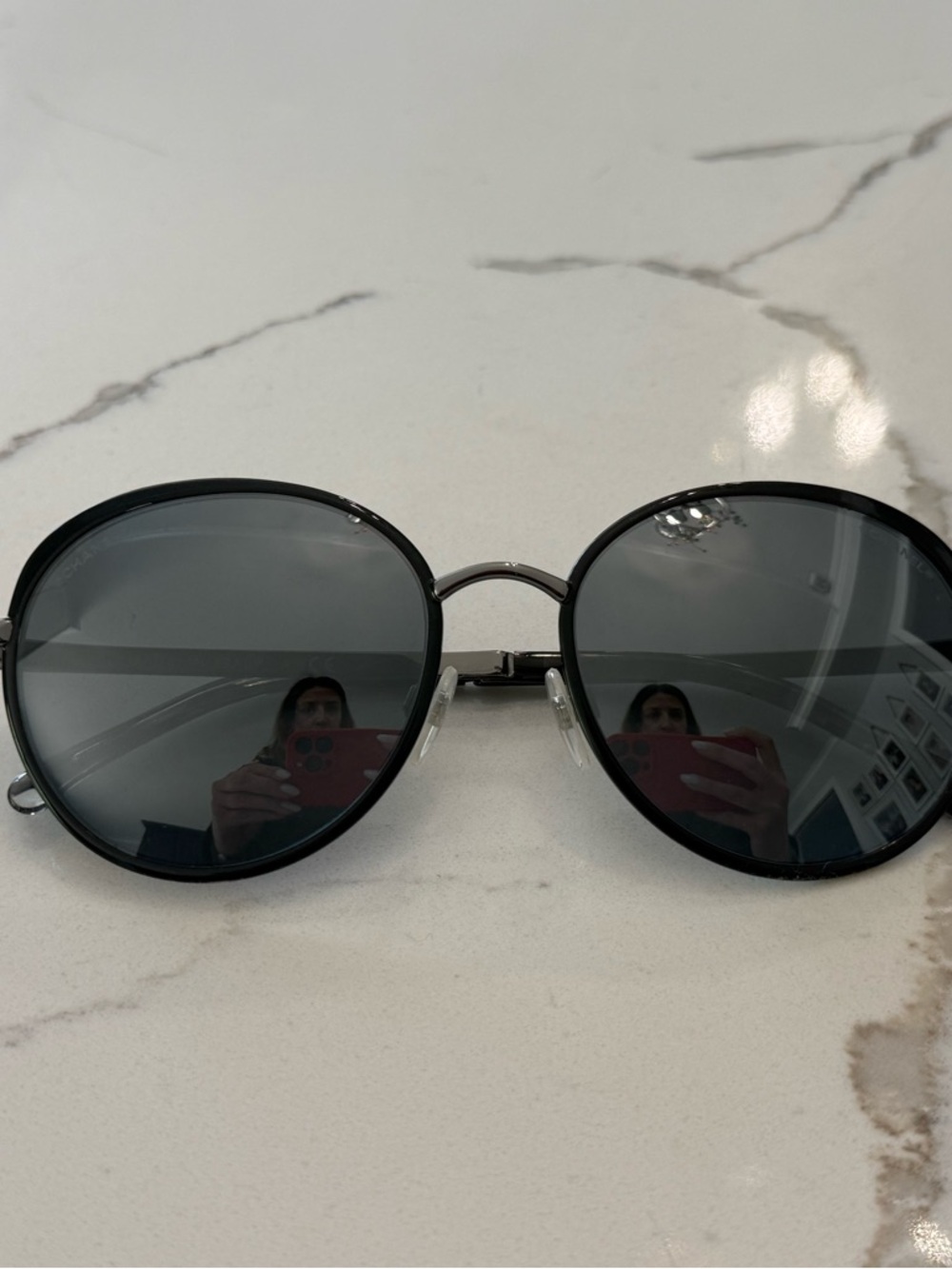 CHANEL Black Round Gunmetal Mirrored Sunglasses - Picture 8 of 10
